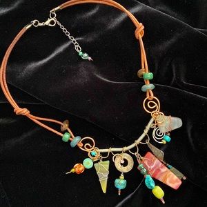 Artisan sea glass copper wire turquoise spiral wrapped necklace one of a kind